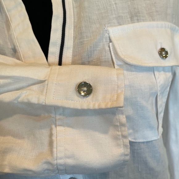 Jones New York 100% linen white long sleeve pullover top blouse size medium - Picture 8 of 12